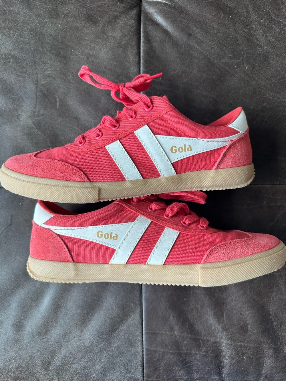 Gola Coral-Red Low-Top Canvas Sneakers with White Label
